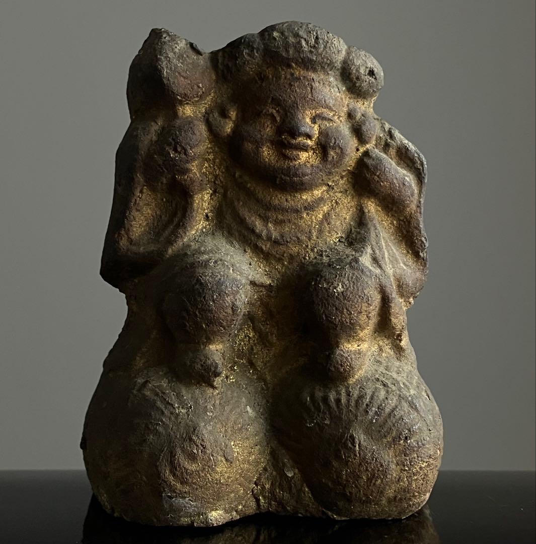 【福満顔な 恵比寿 大黒天 土人形 約9㎝ 明治〜大正頃】民間信仰郷土玩具民藝