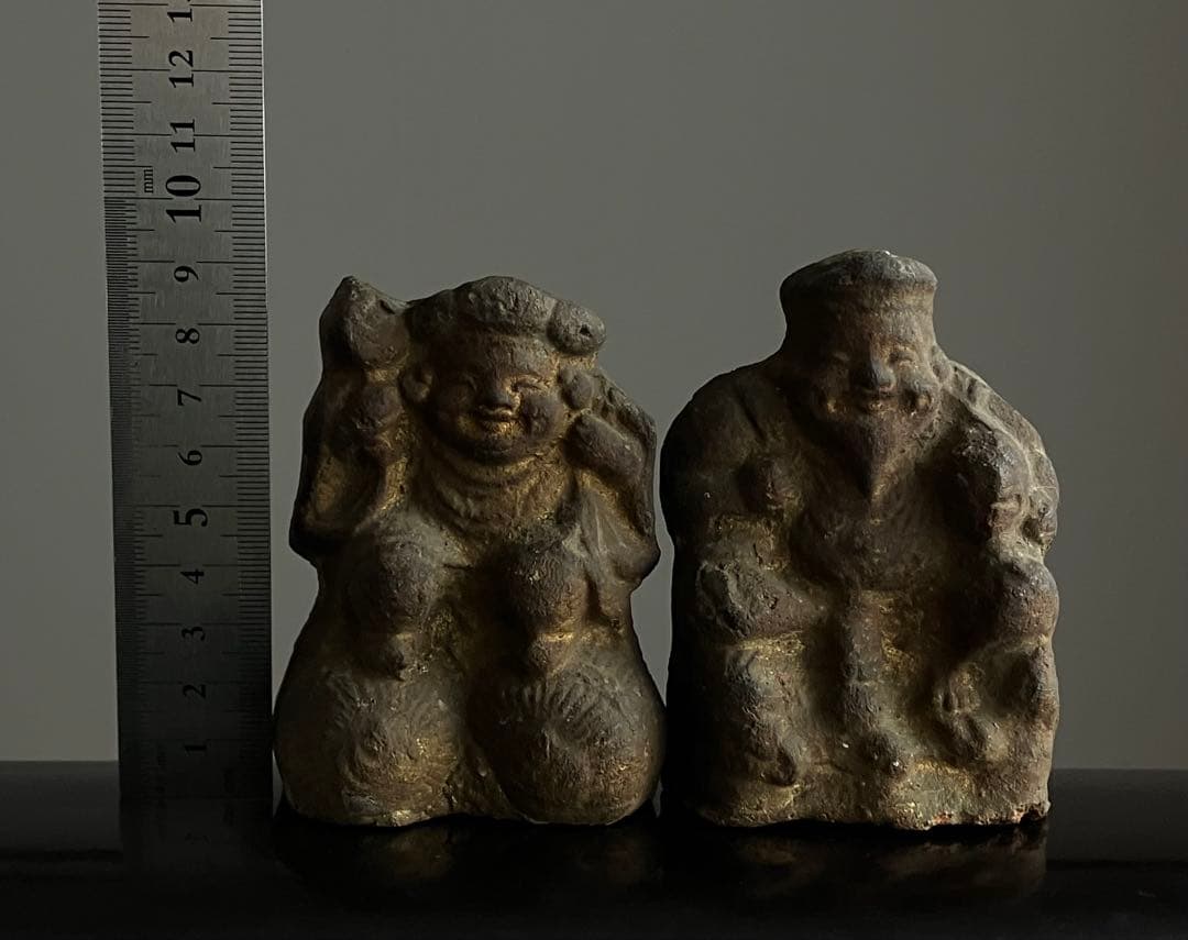 【福満顔な 恵比寿 大黒天 土人形 約9㎝ 明治〜大正頃】民間信仰郷土玩具民藝