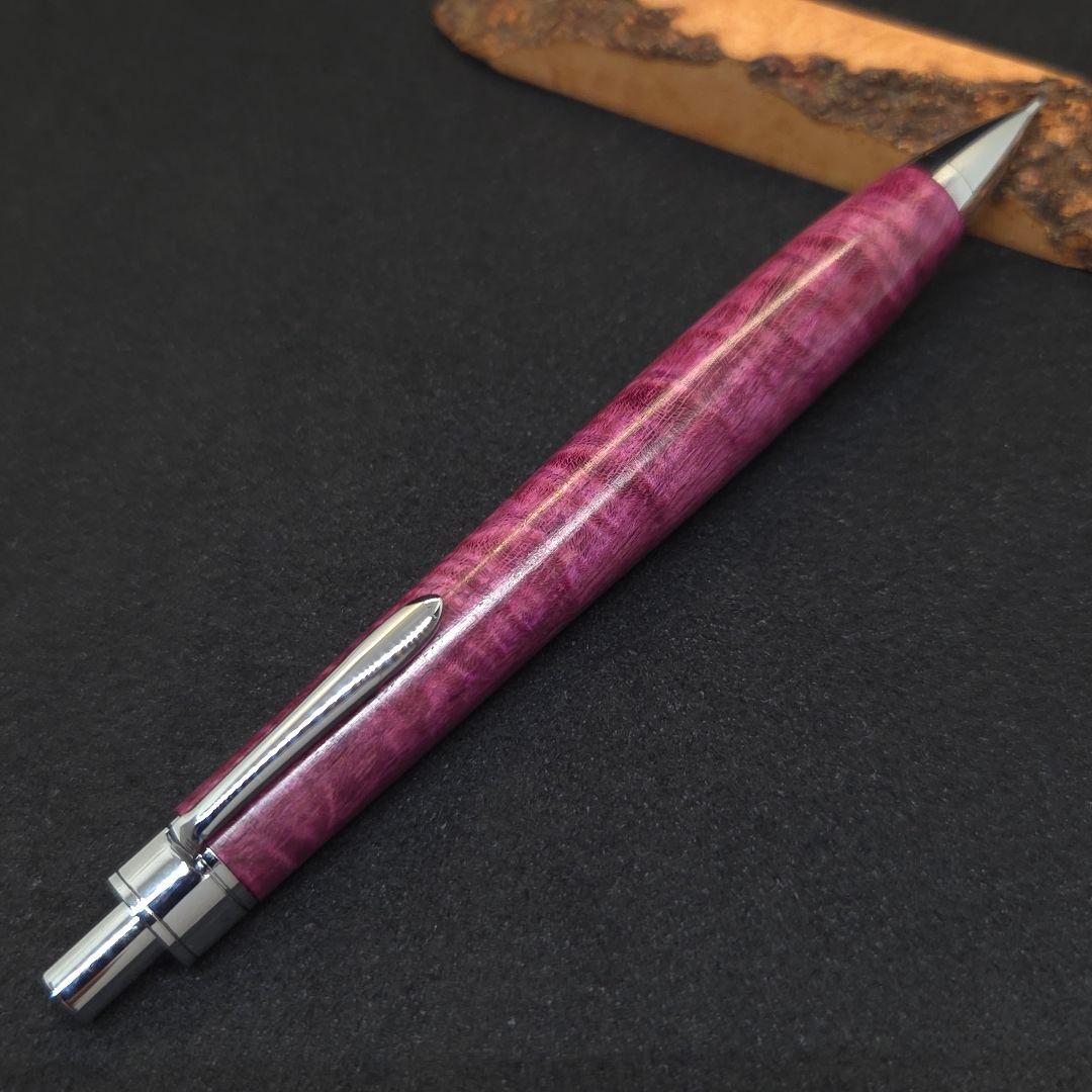 No.34ハンドメイド木軸シャーペンパープルハート縮み杢