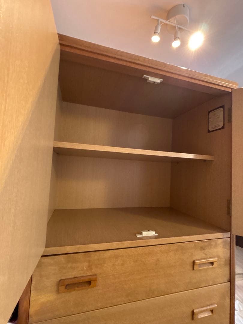 木目調 引き出し式タンス 収納棚付き