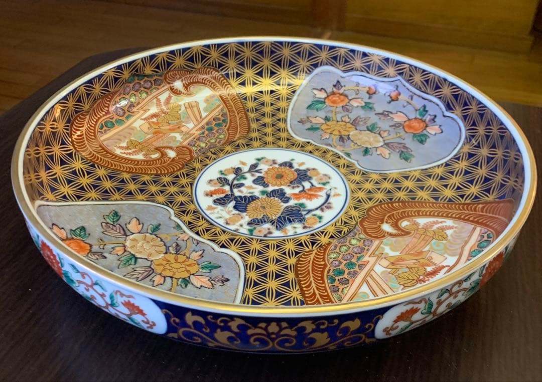 大鉢 有田焼 日肥其泉 昭和年製 金彩色絵 直径31cm