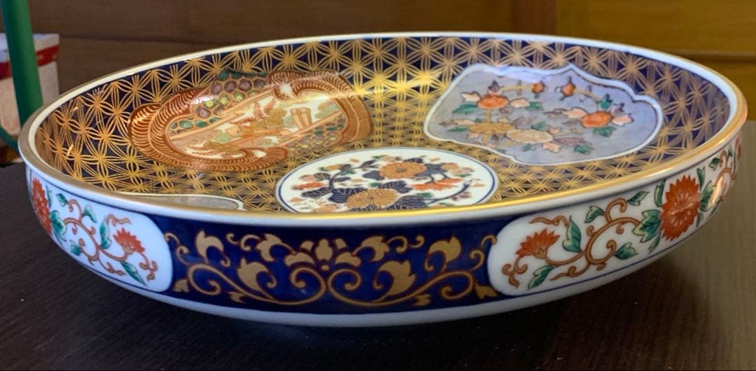 大鉢 有田焼 日肥其泉 昭和年製 金彩色絵 直径31cm