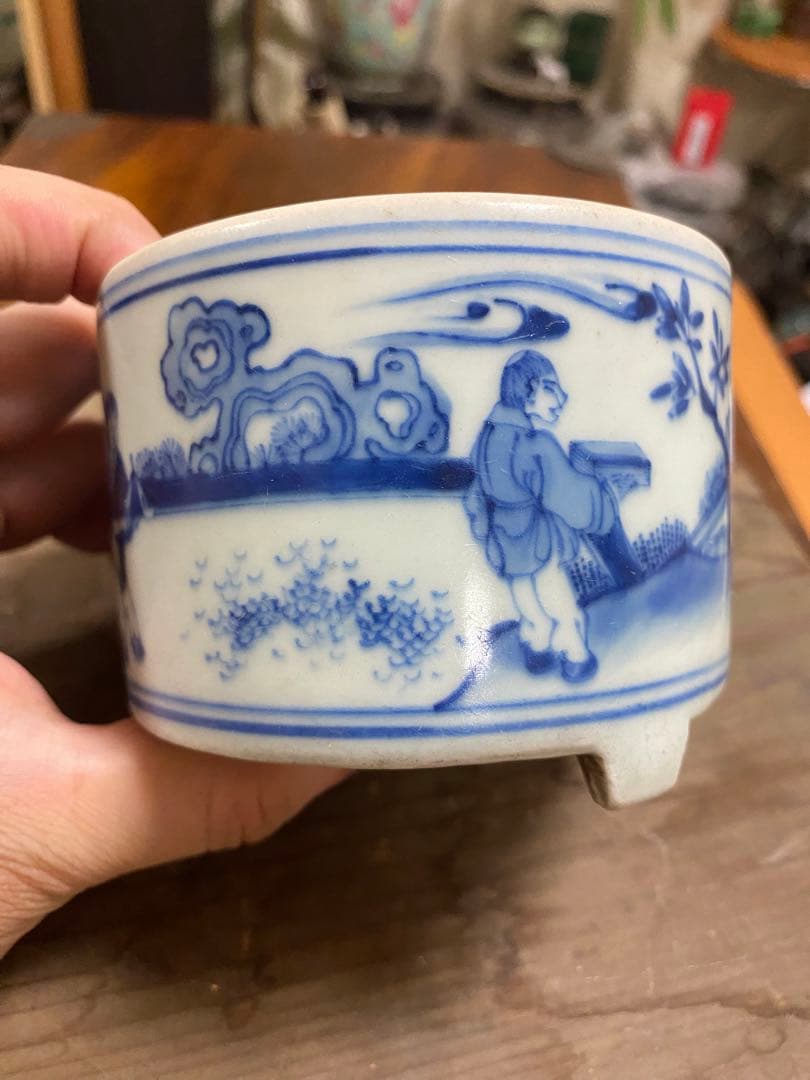 染付 明時代 人物 唐物 青花 香炉