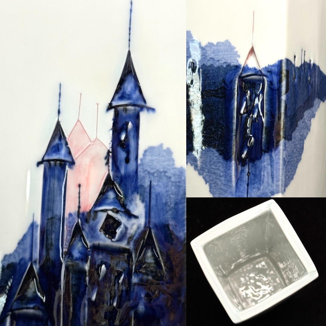 【有田焼の名工 辻毅彦 造】　聖（西洋風景）　染付四方花瓶　高さ23㎝