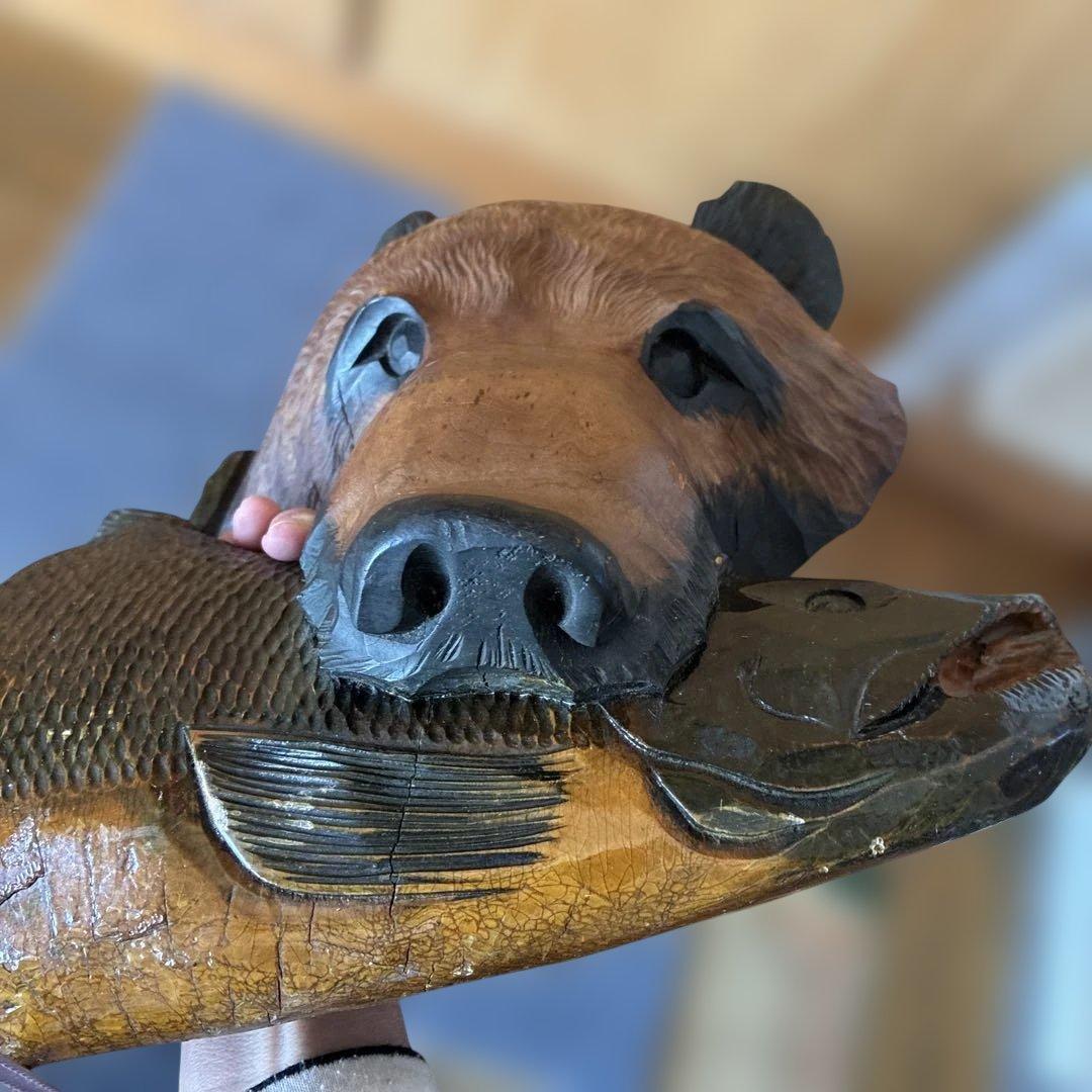 大型 木彫り熊 鮭 壁掛け 約53cm 5.5kg 迫力ある逸品