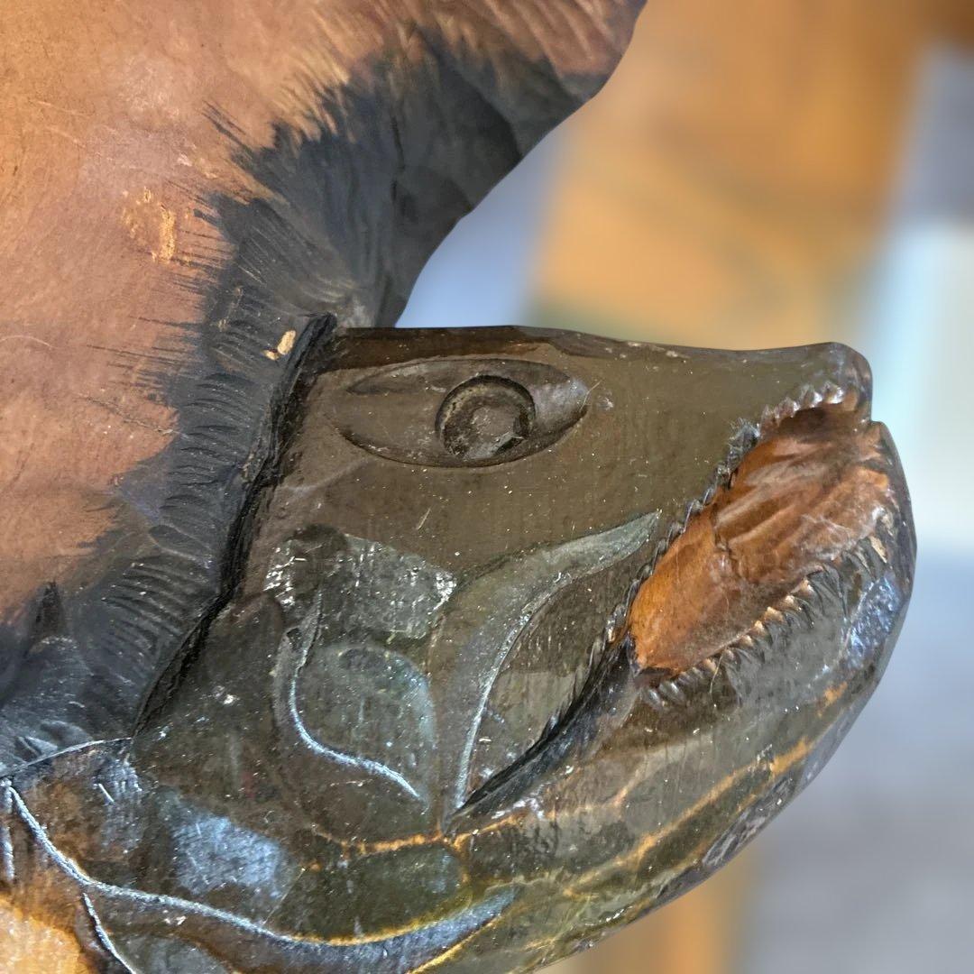 大型 木彫り熊 鮭 壁掛け 約53cm 5.5kg 迫力ある逸品