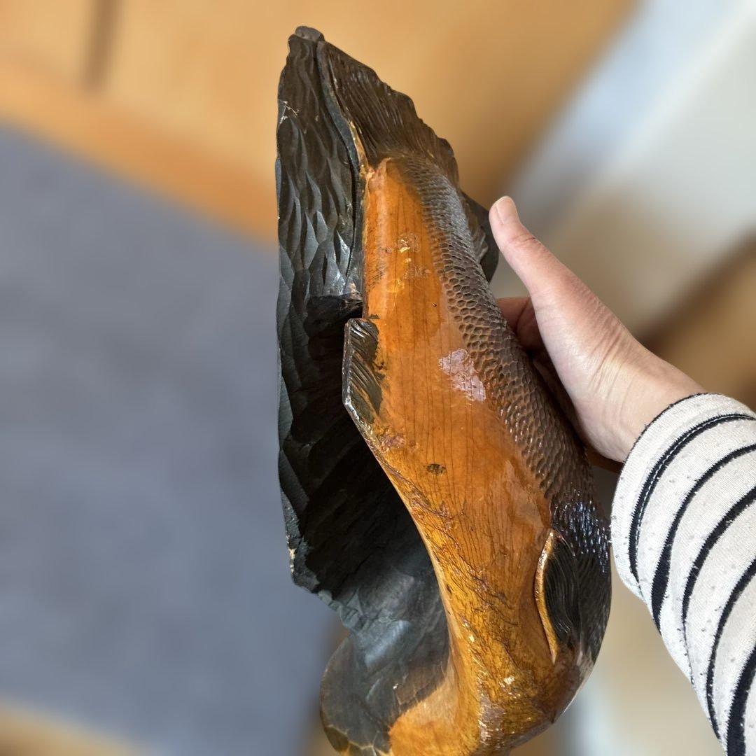 大型 木彫り熊 鮭 壁掛け 約53cm 5.5kg 迫力ある逸品