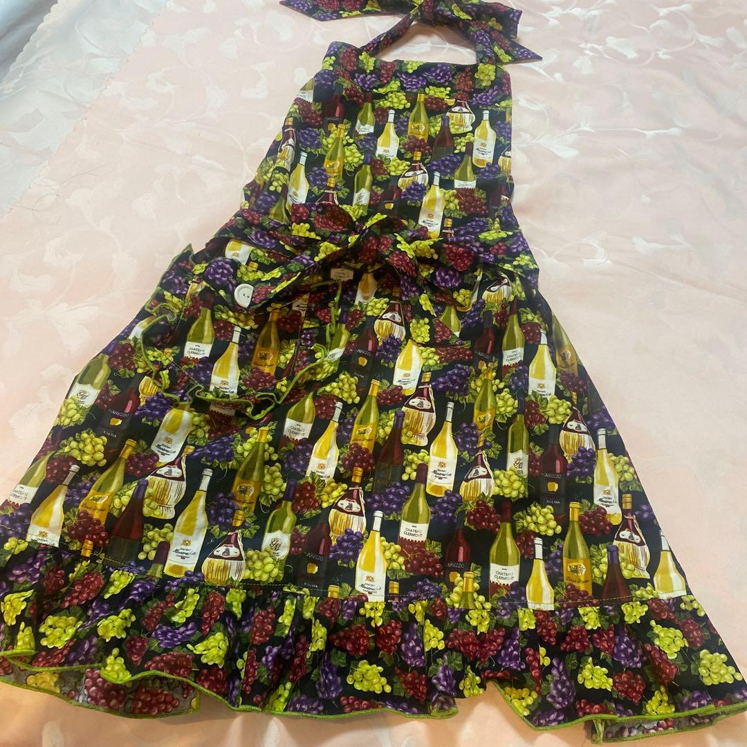エプロン★ワイン柄★ソムリエ★ワインボトル柄★葡萄柄