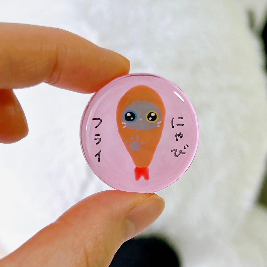 手描き　海老フライ×ロシアンブルー　ヘアゴム　ブローチ　レジン　猫　透け感あり