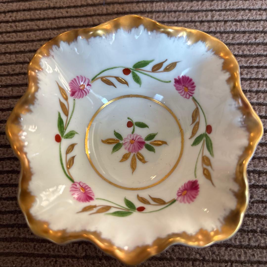 花柄 金縁 陶器皿 8.5cm