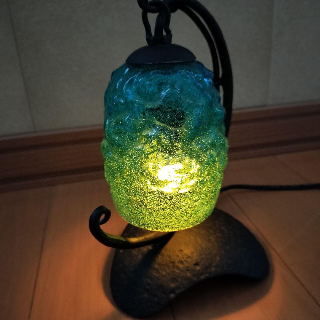 沖縄琉球硝子　スタンドライト　神秘的な　海の灯り　エメラルド