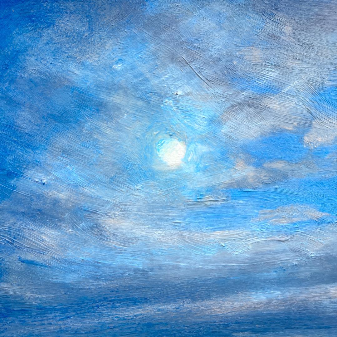 【額付き】 月夜の海 油絵 原画 ０号 インテリア