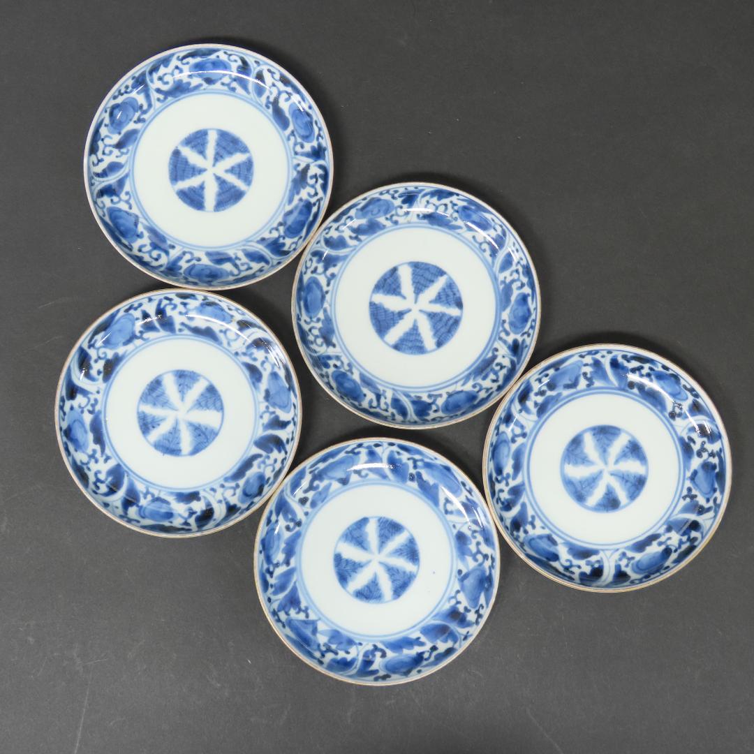 ⭕343 古伊万里 染付 小皿 豆皿５枚 角福印 直径10cm 江戸後期