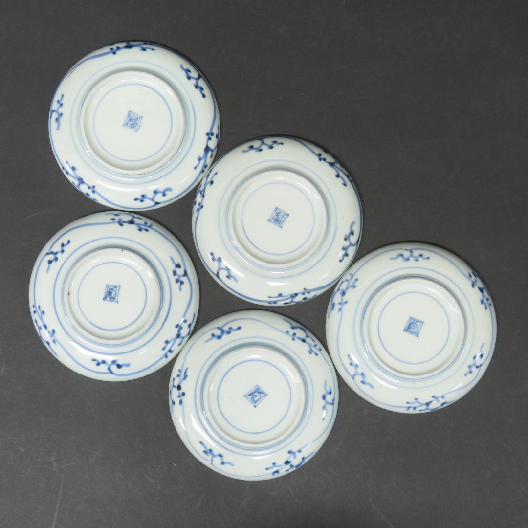 ⭕343 古伊万里 染付 小皿 豆皿５枚 角福印 直径10cm 江戸後期