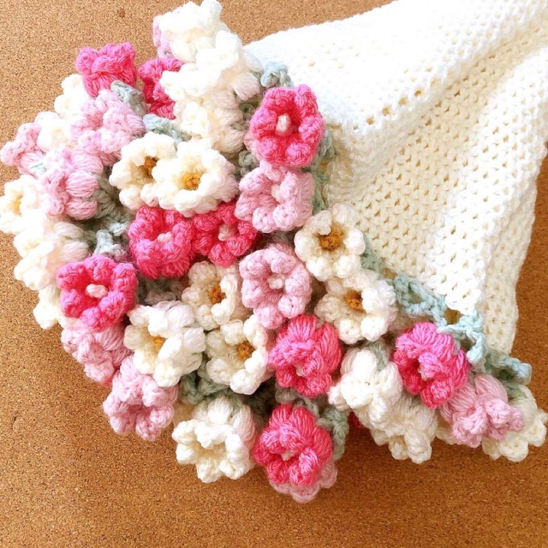花束ブランケット ブーケブランケット フラワー 手編み ハンドメイド 74cm
