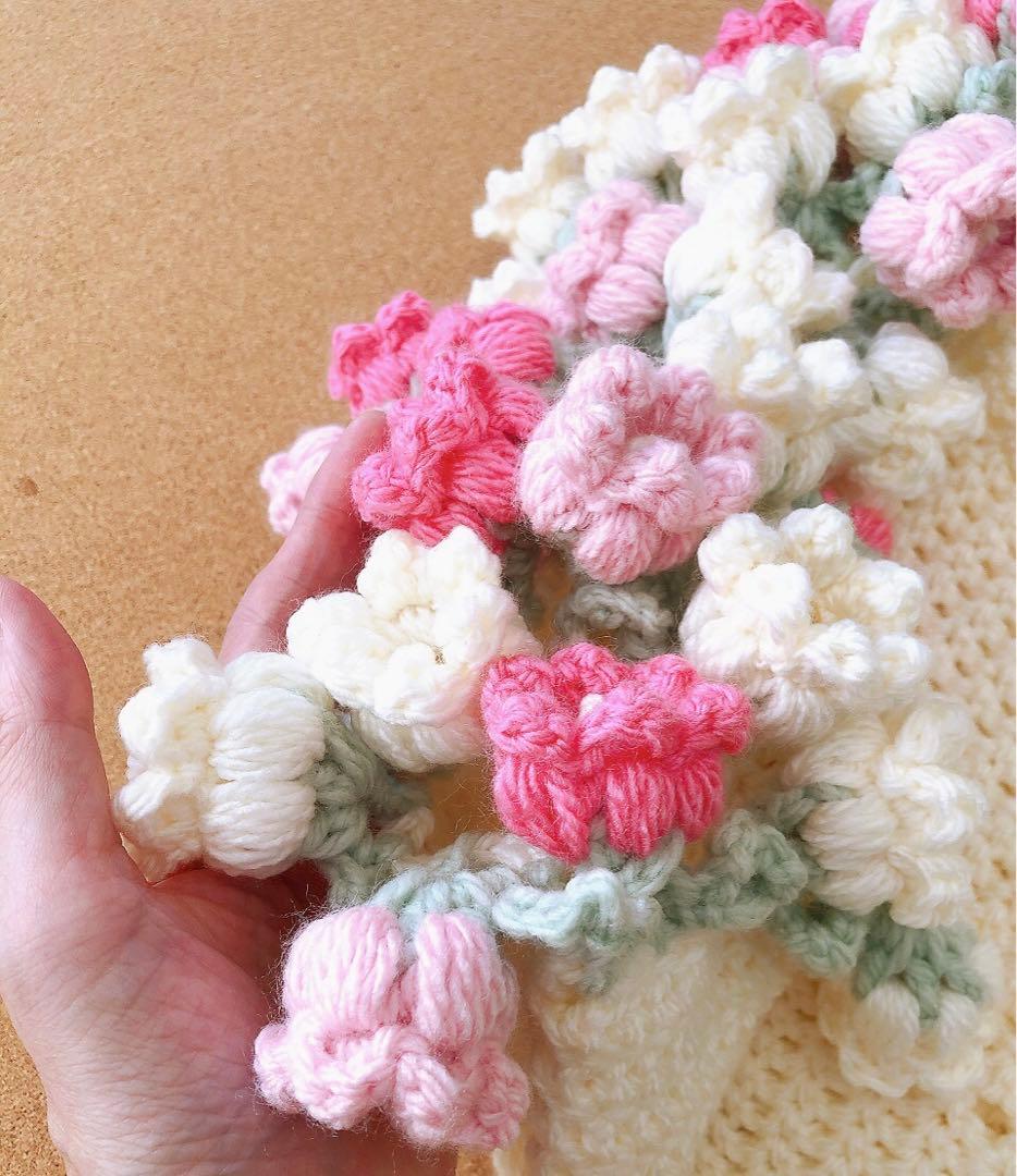 花束ブランケット ブーケブランケット フラワー 手編み ハンドメイド 74cm