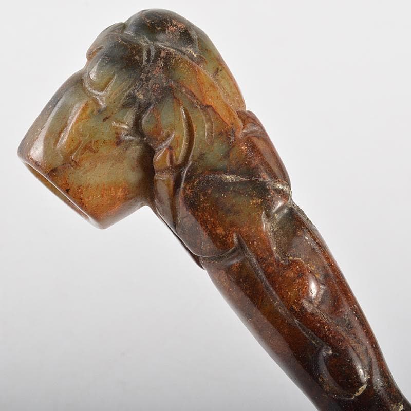 中国　玉石彫刻　神獣刻　パイプ　煙管　喫煙具　V　R5837