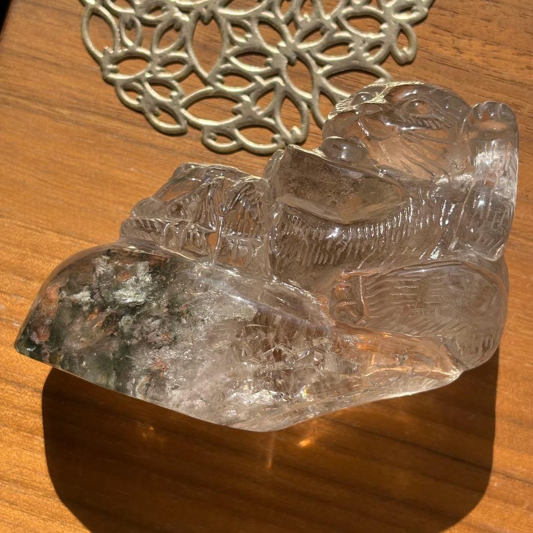 ★カケあり★ 天然石 ブラジル産水晶 招き猫の置物718g