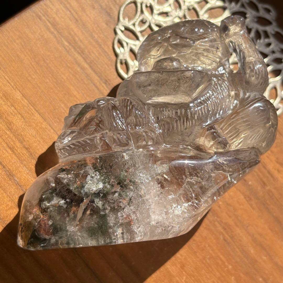 ★カケあり★ 天然石 ブラジル産水晶 招き猫の置物718g