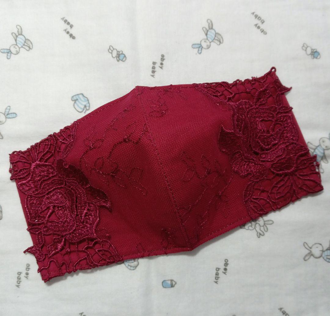 M97★Red★端ケミカルチュール★薔薇✿刺繍レース★ハンドメイドマスク