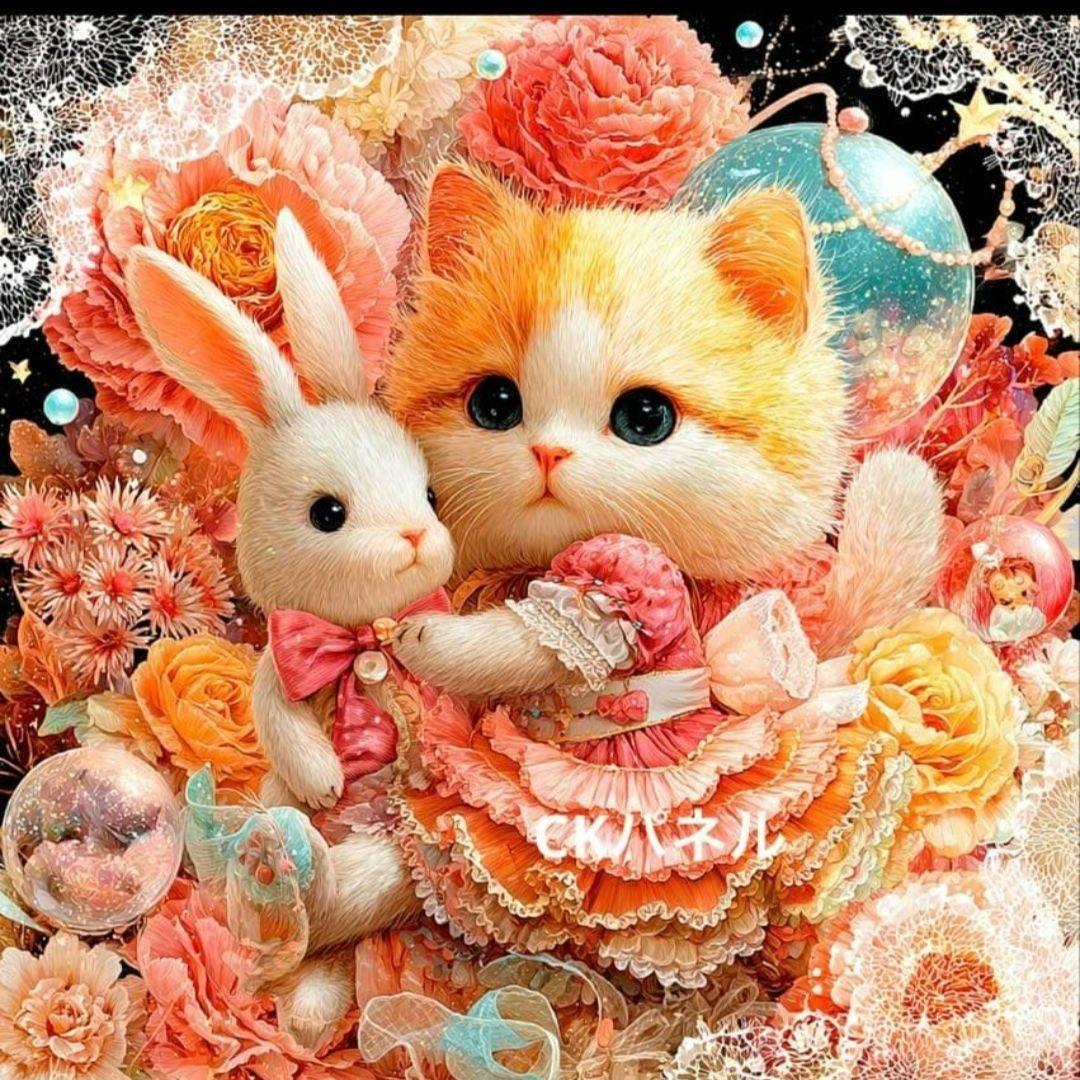 激レアねことうさぎパネル生地　ハンドメイド