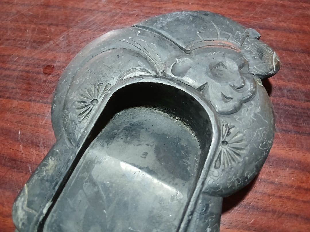 明治 古硯 大黒天 文房具 天然硯 美術品 工芸品 骨董
