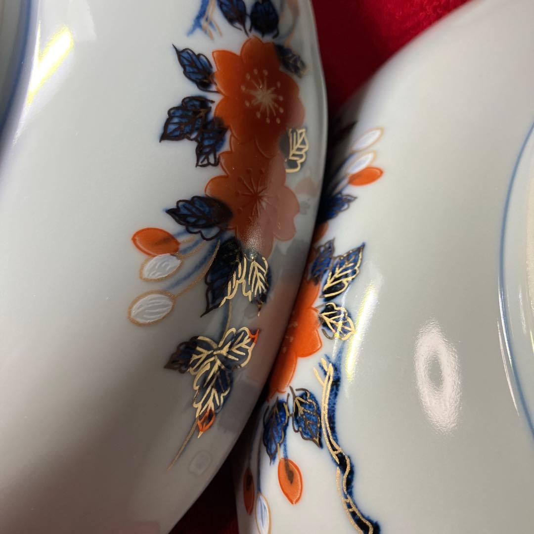 三洋陶器　龍峰窯　金彩古伊万里　祥瑞花丸紋　染錦　金彩色絵大皿揃