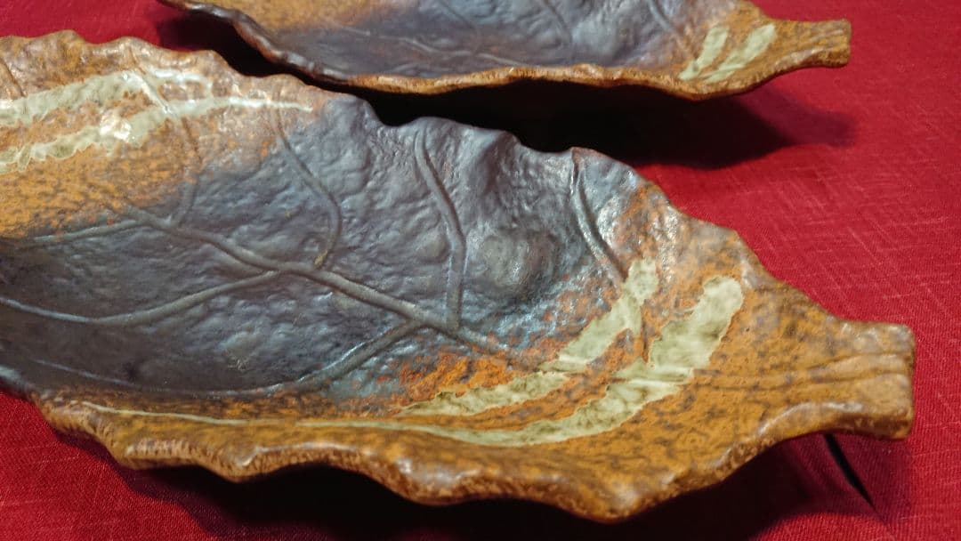 ♦プロが選ぶデザイン萬古焼大皿 ⬛南蛮一珍木の葉 ⬛４１cm特大長大皿 ２皿