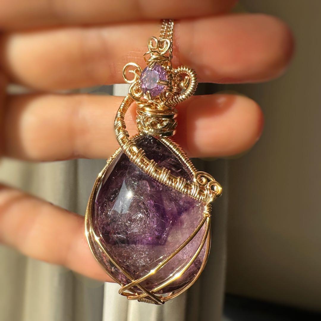 【希少】太古の水を内包したアメジストエレスチャルのワイヤージュエリー