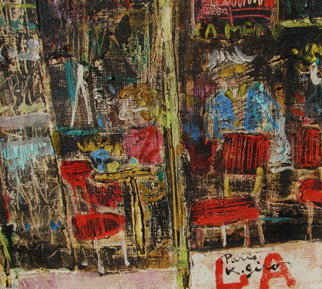 木村二朗「シャンゼリセのキャフェ」8号油彩大傑作,比類なき圧倒的なパリ魅力表現