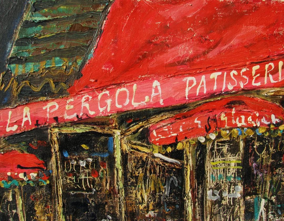 木村二朗「シャンゼリセのキャフェ」8号油彩大傑作,比類なき圧倒的なパリ魅力表現