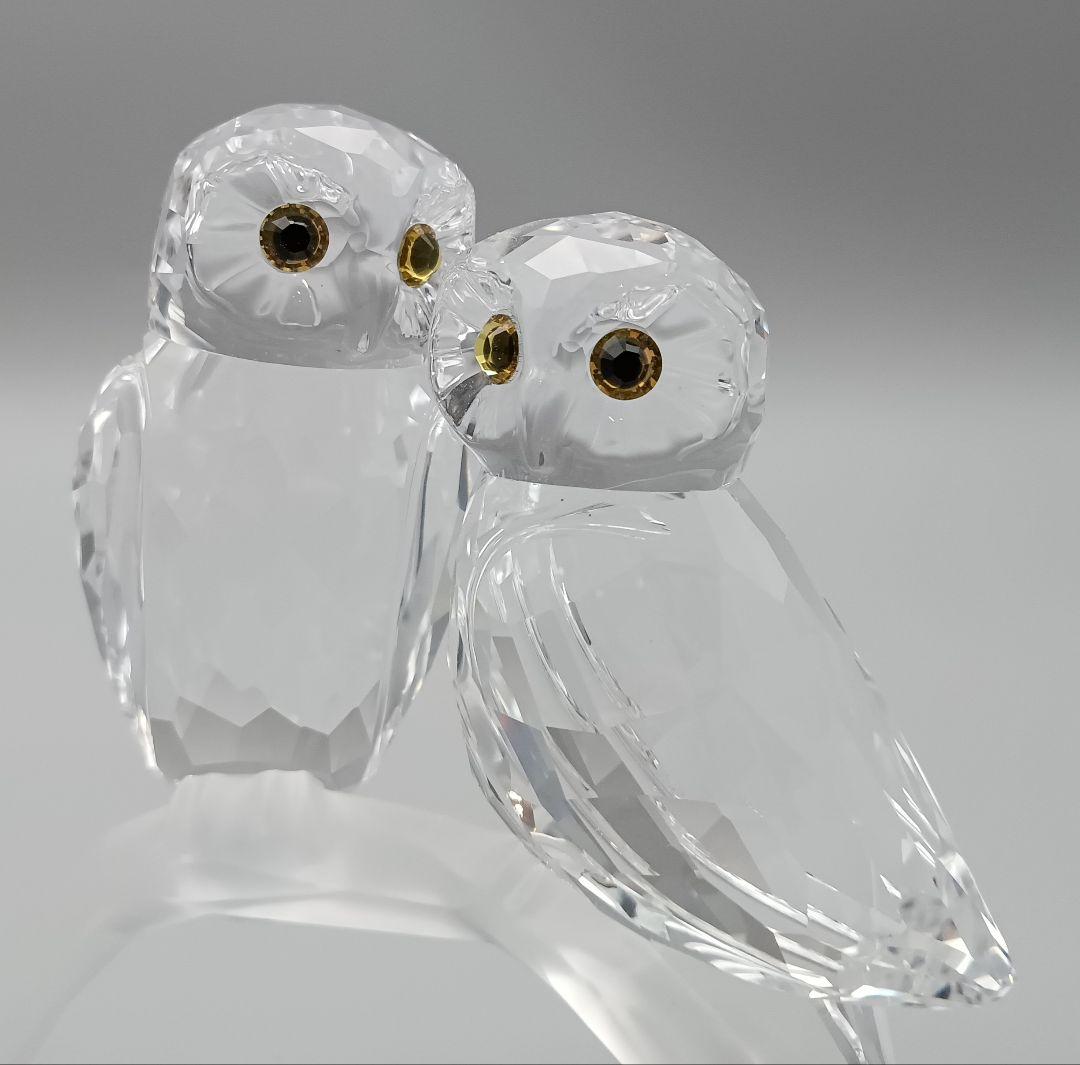 スワロフスキー フクロウ 2羽 フィギュリン オブジェ 共箱 クリスタルガラス