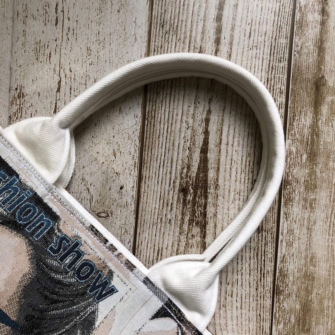 トートバッグ　ハンドメイド　デニムリメイク　ホワイト　レッド【新品デニム】