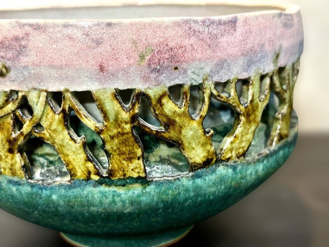 新品　透し彫り　大鉢　桜　満開　みなと焼　秋田　母の日　海外へのお土産