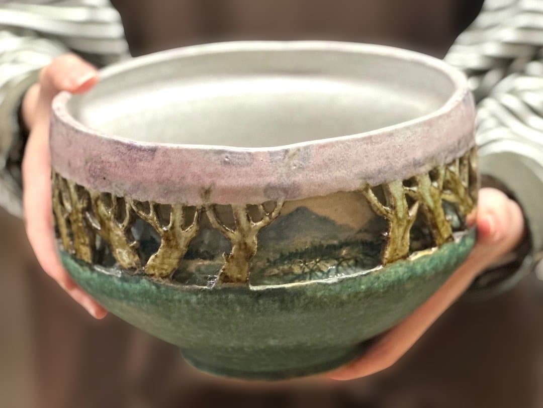 新品　透し彫り　大鉢　桜　満開　みなと焼　秋田　母の日　海外へのお土産