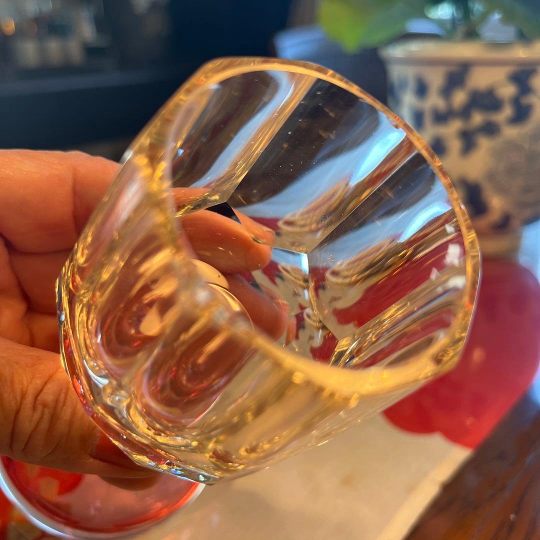 A1050 アンティーク　和ガラス　クリスタル　ワイングラス　ピンク