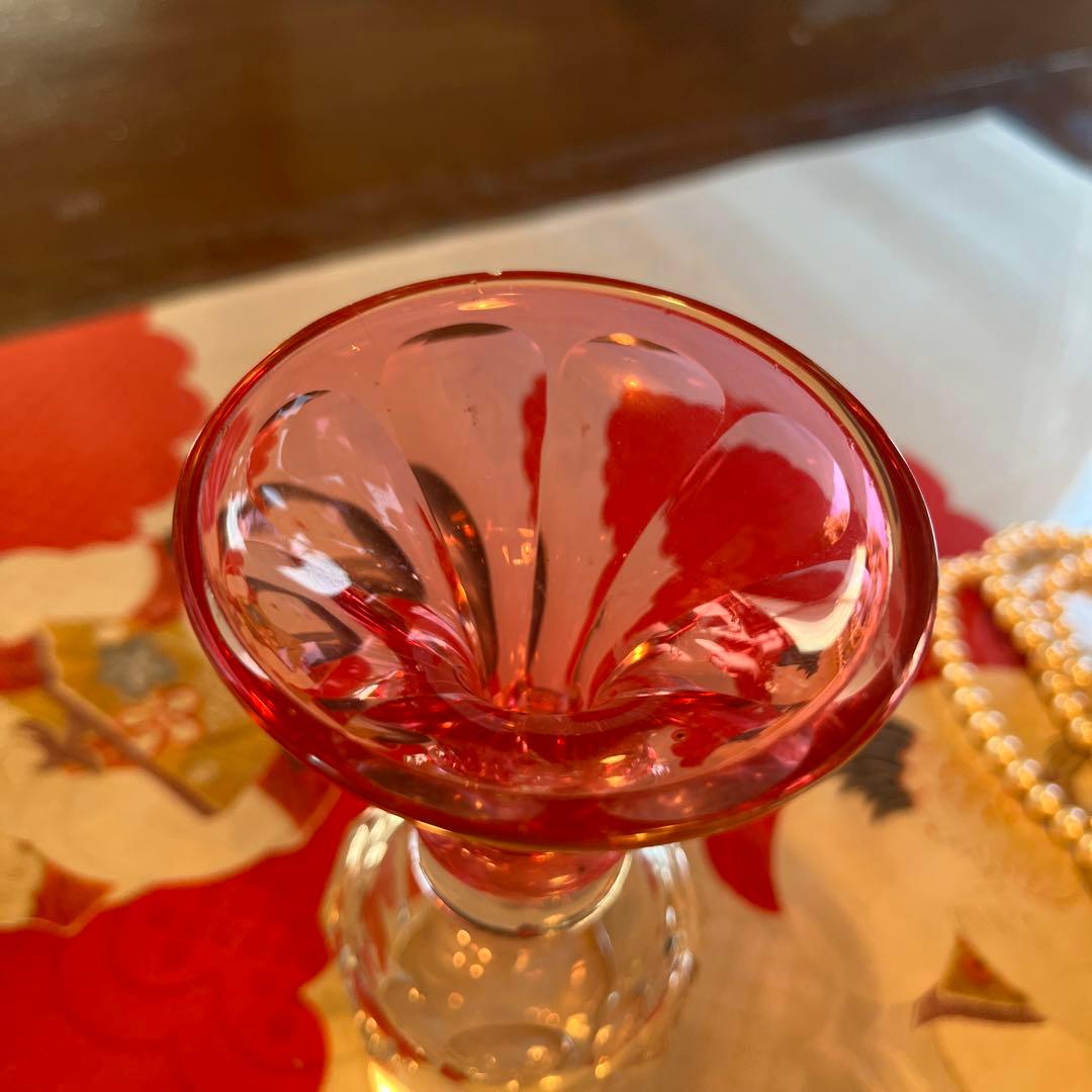 A1050 アンティーク　和ガラス　クリスタル　ワイングラス　ピンク