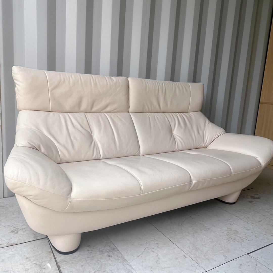 取付無料！カリモク チターノ クラウド モダン 本革アイボリー3人掛けソファ✨