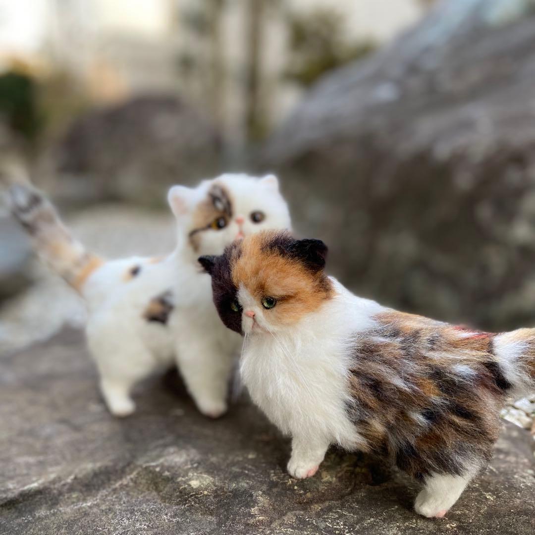 羊毛フェルト猫　全身タイプ　リアル可愛い三毛のエキゾチックショートヘア