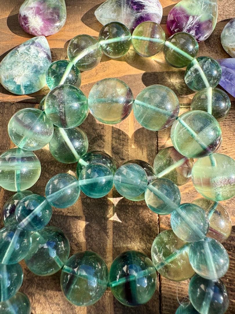 【綺麗な透明感】グリーンとパープルのバイカラー フローライト16mm