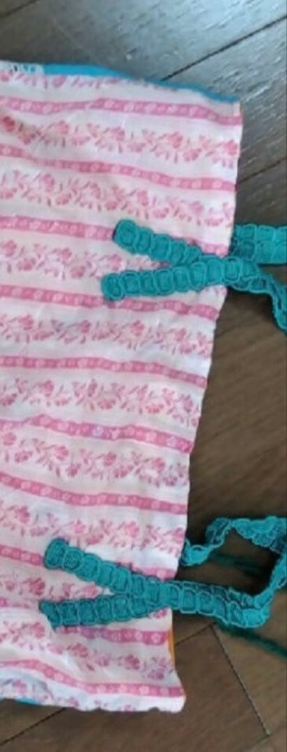 インポートセレクトショップデザイナー希少パッチワーク青ピンクストライプエコバッグ