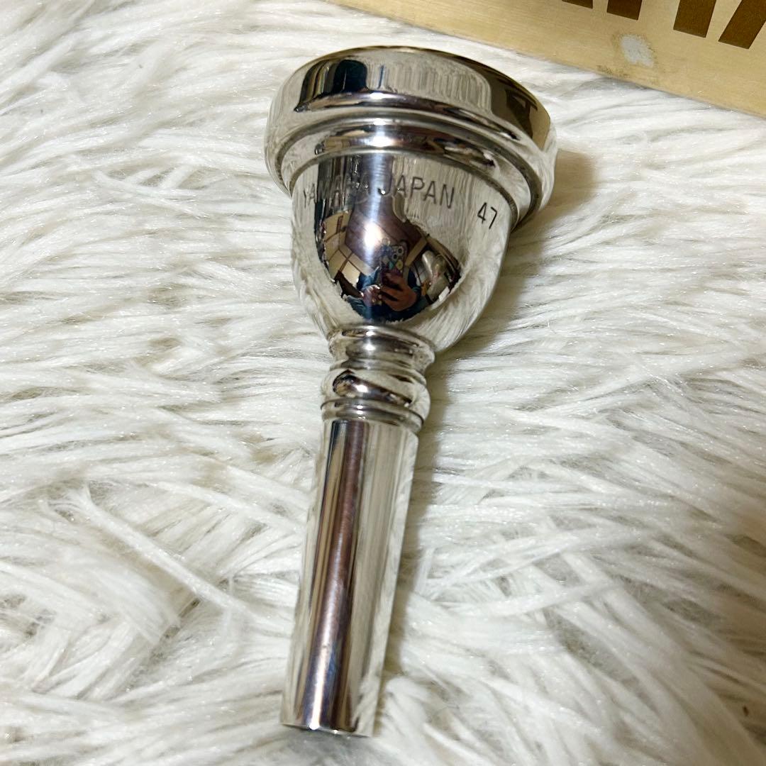【美品】ヤマハ トロンボーン マウスピース 47M 細管 銀メッキ 箱ケース付き