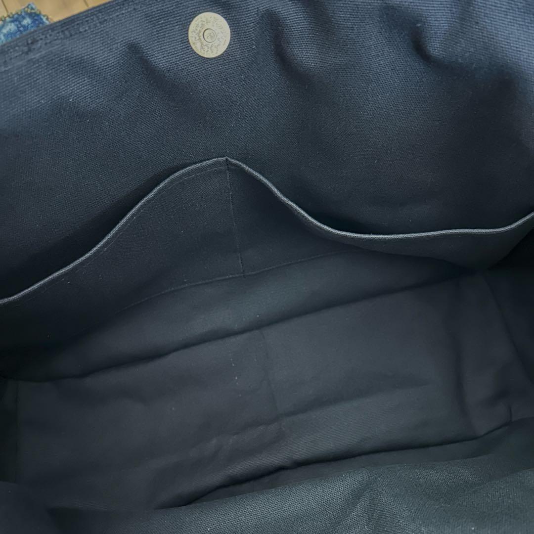 865.ストーン付　特大　デニムリメイク サイドポケットトートバッグ　ジージャン