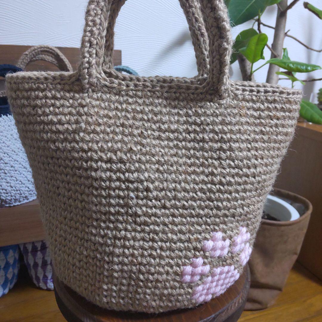 ハンドメイド　ニットバック　麻紐バック