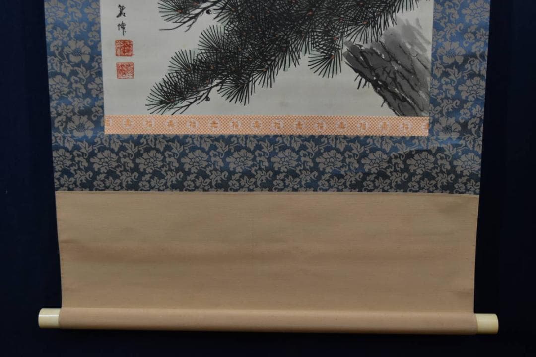 龍僊/龍仙/松上双鶴図/松鶴図/祝事掛/鶴巣籠図/掛軸/名家伝来/AA-428