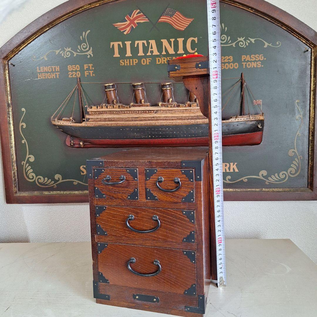 【趣ある民芸調】木製 裁縫箱 針箱 昭和レトロ アンティーク 針山・物差し付き