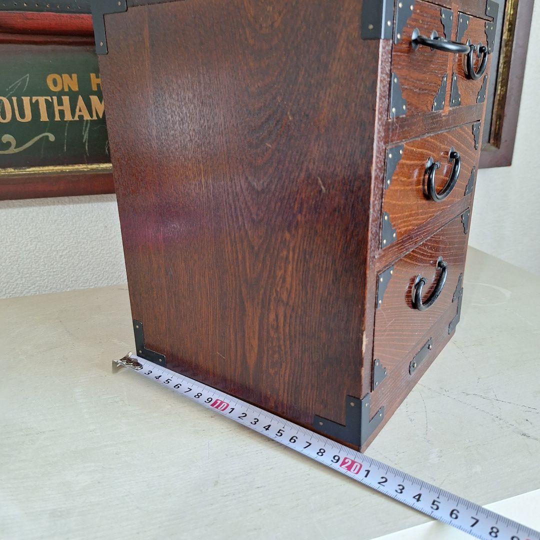 【趣ある民芸調】木製 裁縫箱 針箱 昭和レトロ アンティーク 針山・物差し付き