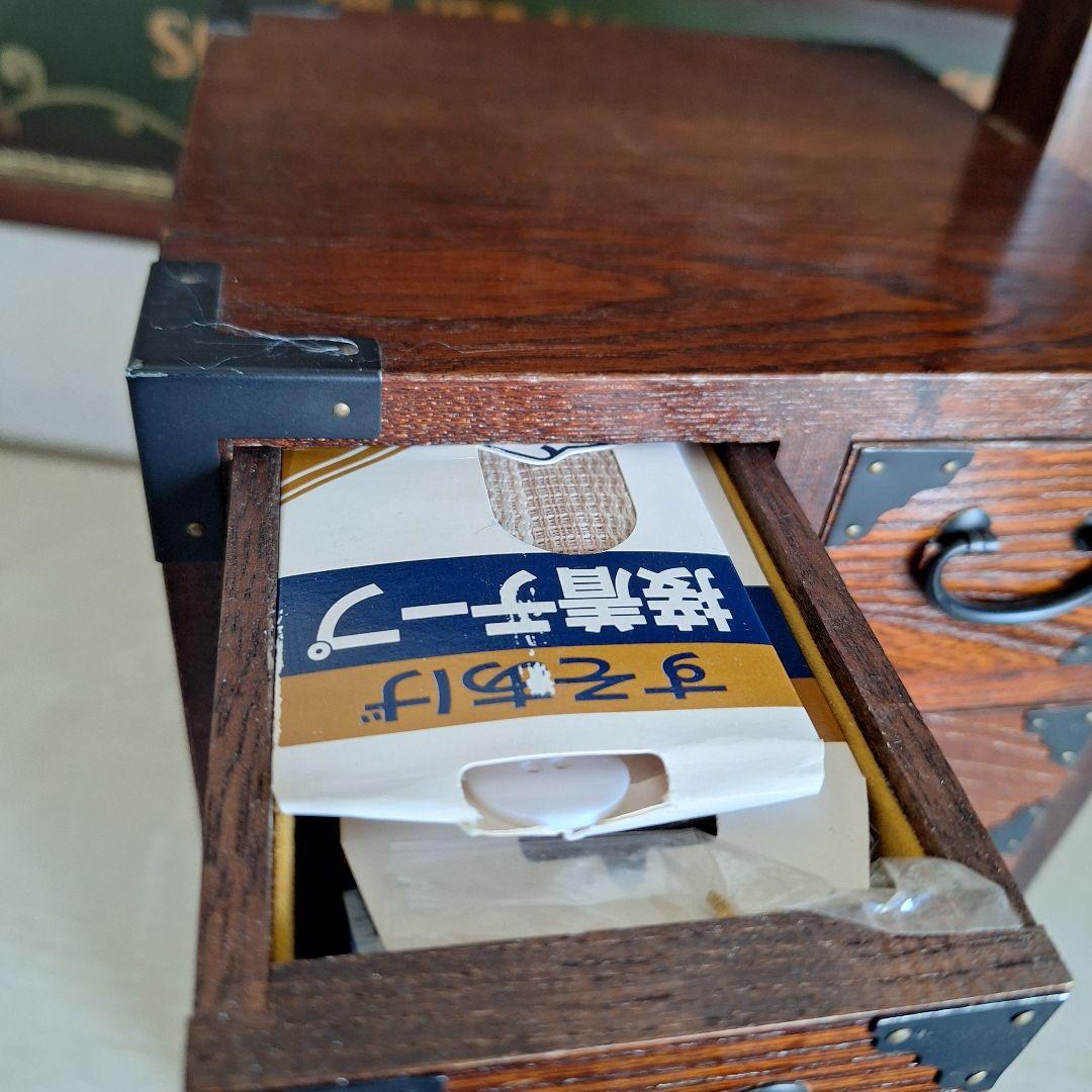 【趣ある民芸調】木製 裁縫箱 針箱 昭和レトロ アンティーク 針山・物差し付き