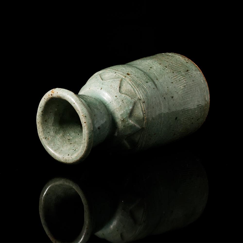 T 　在銘　青磁花瓶　花入　花器　陶器　陶芸　銘有