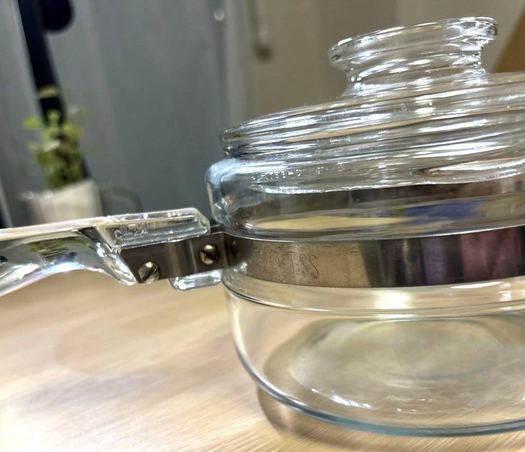 オールド　パイレックス　片手鍋　耐熱ガラス　ビンテージ　アメリカ製